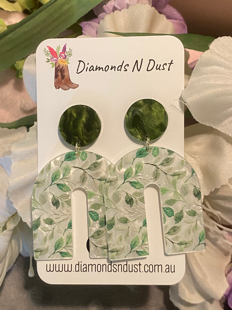 Olive Green Leaf Arch Dangle earrings