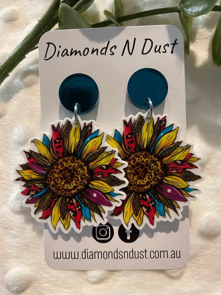 Rainbow Sunflower Dangle Earrings