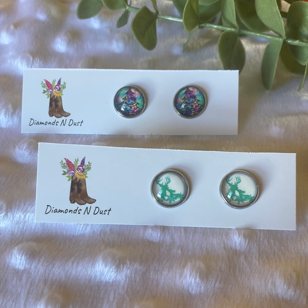12mm Christmas Glass Stud Earrings (2style options)