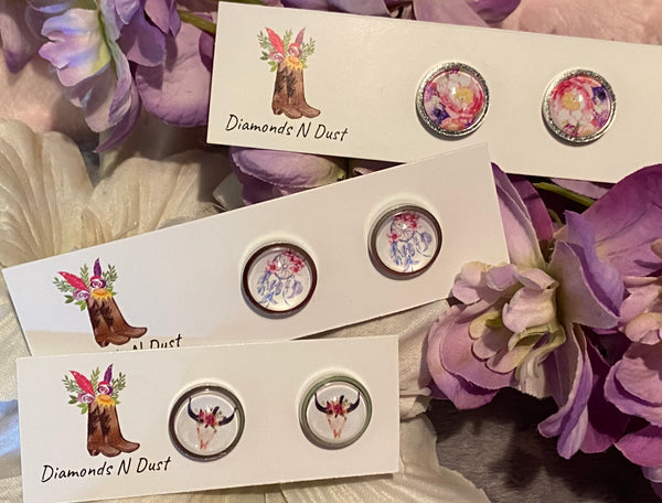 12mm Glass Stud earrings (3 designs to choose from)