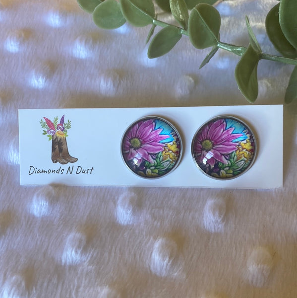 20mm Floral Glass Studs