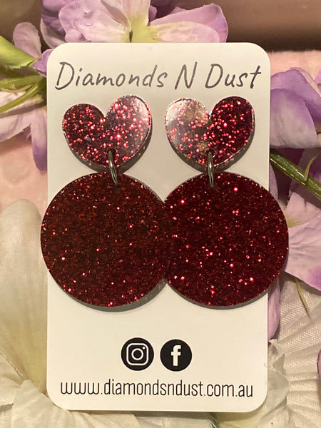 Red Glitter Heart Dangle Earrings