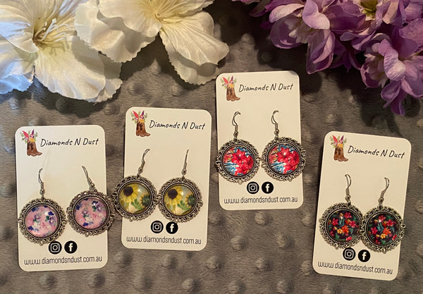 20mm Glass Cabochon Dangle Hook Earrings