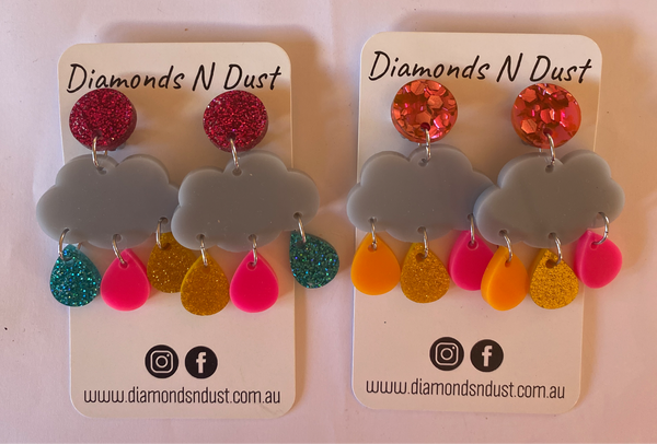“Let it Rain” Clip on dangle earrings (3 style options)