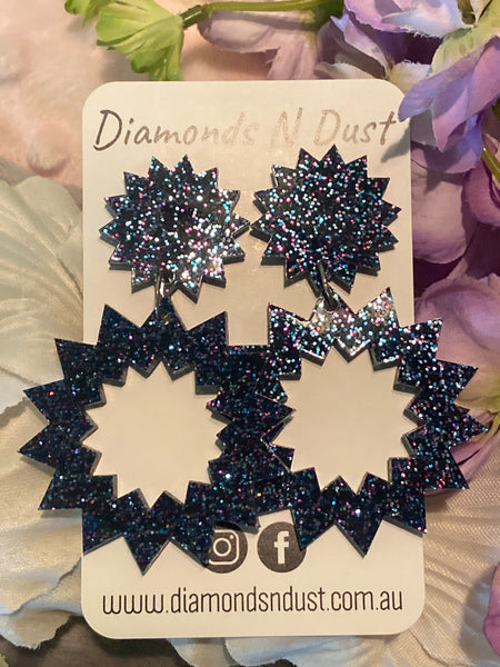 Firework Dangle Earrings Multi Blue & Pink