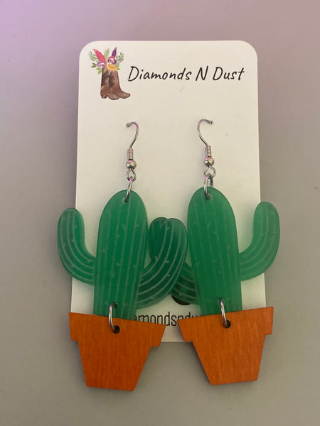 Potted Cactus dangle earrings
