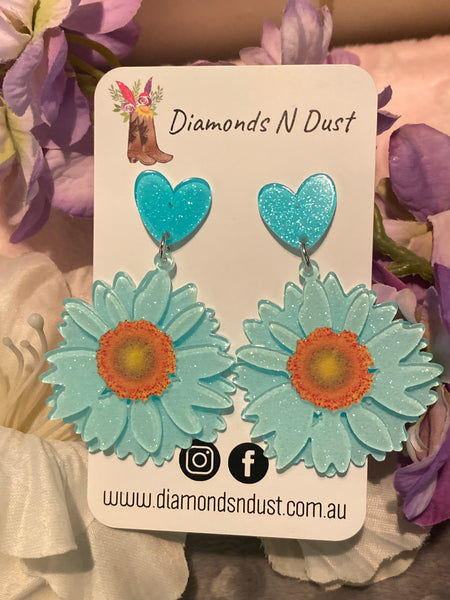 Daisy Flower dangle earrings (blue)