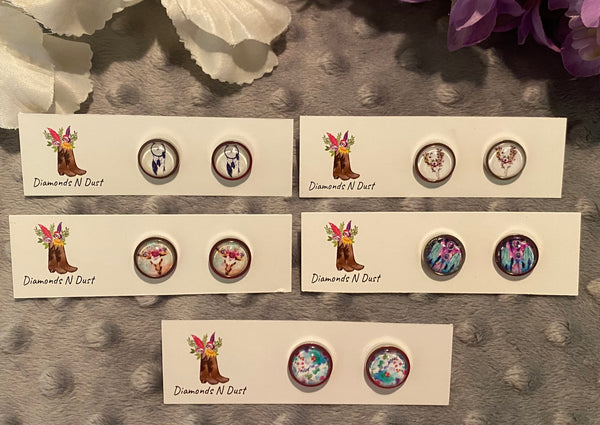 12mm Floral Glass Studs (5 designs to choose from)