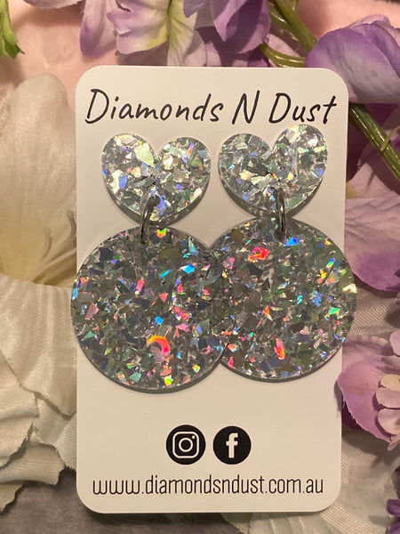 Silver shatter glitter Heart Dangles