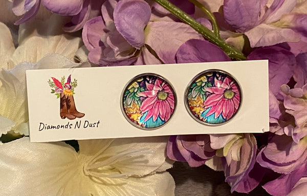 20mm Floral Glass Studs