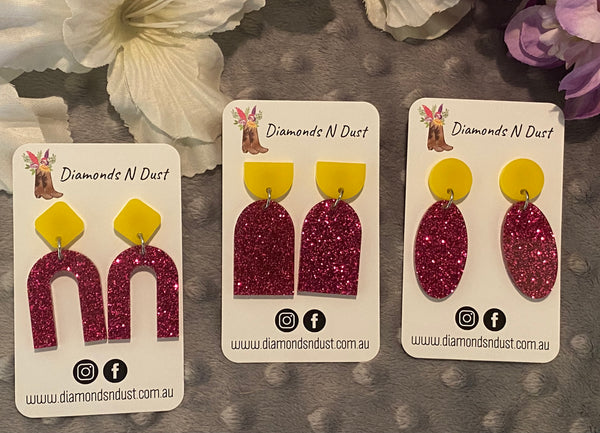Yellow & Pink Glitter Mini Dangles (3 Styles to choose from)