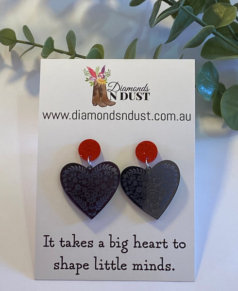 Teacher Gift - Mirrored Heart Dangle Earrings