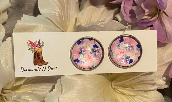 20mm Purple Floral Glass Studs