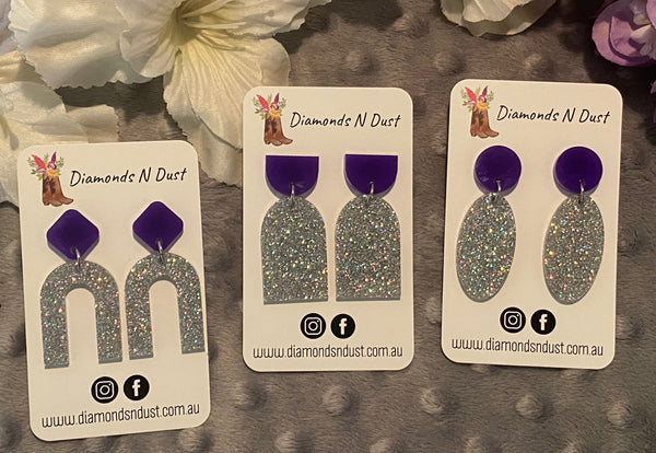 Purple & Silver Glitter Mini Dangles (3 Styles to choose from)