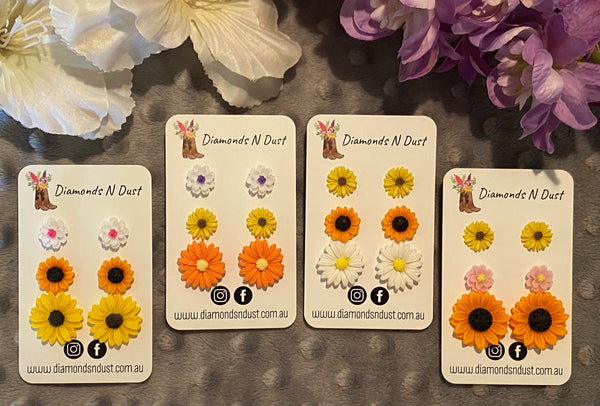 Flower Stud Earrings trio pack