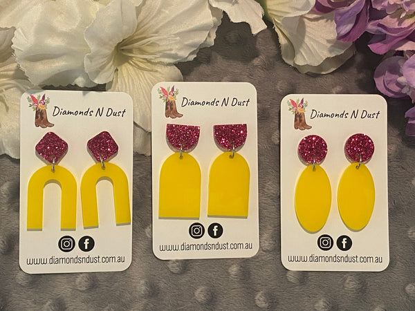 Pink Glitter & Yellow Mini Dangles (3 Styles to choose from)