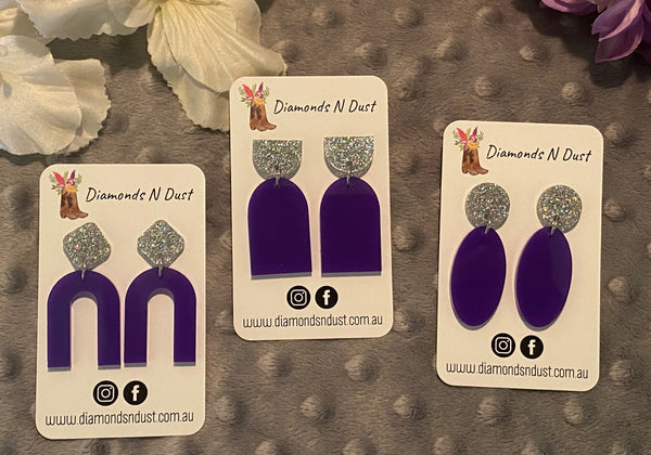 Silver Glitter & Purple Mini Dangles (3 Styles to choose from)