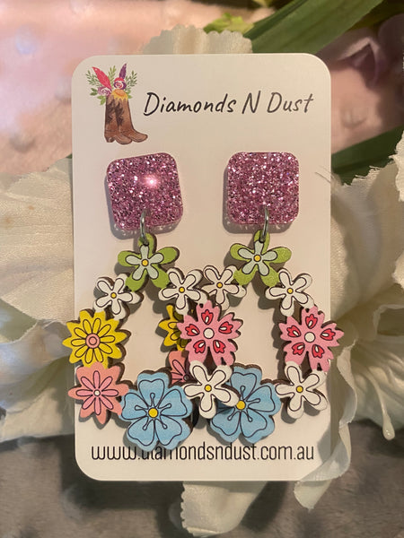 Flower Teardrop Dangle Earrings