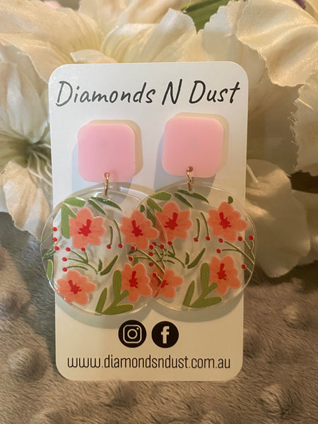 Pink Flower Dangle Earrings