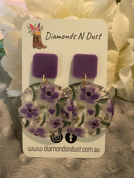 Purple Flower Dangle Earrings
