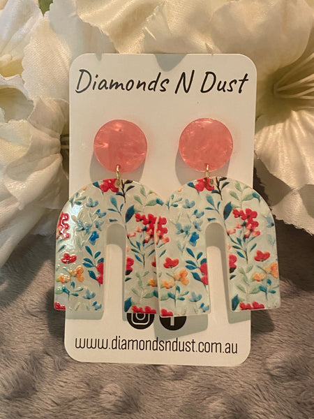 Pink and Floral Arch Dangle earrings