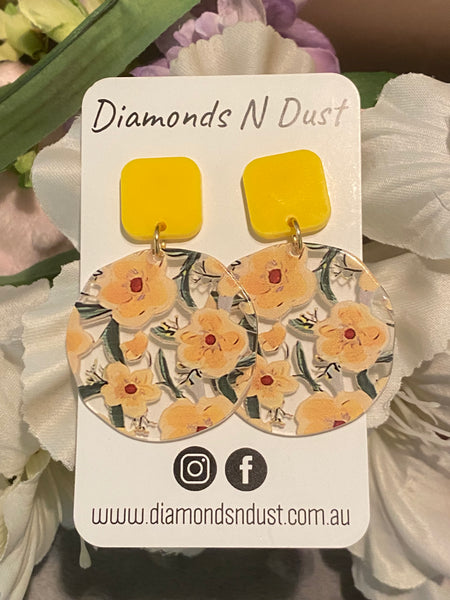 Yellow Flower Dangle Earrings