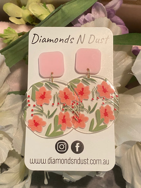 Pink Flower Dangle Earrings