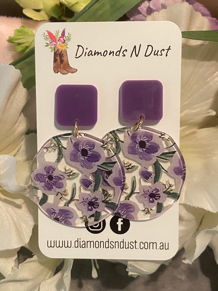 Purple Flower Dangle Earrings