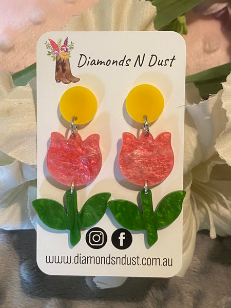 Pink Tulip Dangle Earrings