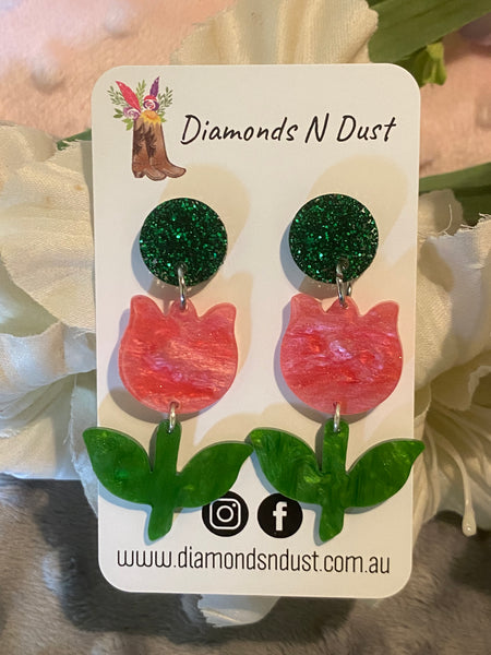 Pink Tulip Dangle Earrings
