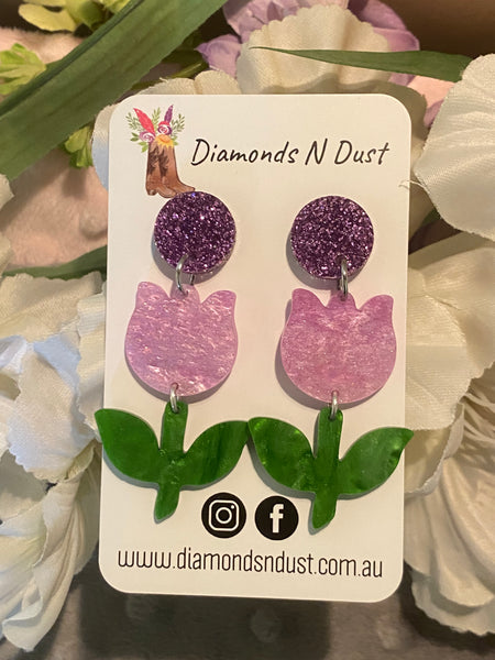 Purple Tulip Dangle Earrings