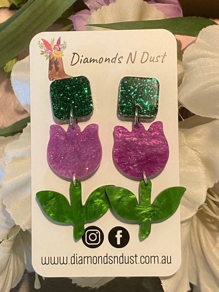 Purple Tulip Dangle Earrings