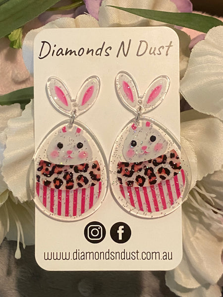 Easter Bunny leopard Egg Dangle Earrings
