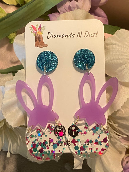 Purple Easter Bunny Egg Dangle Earrings