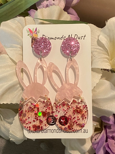Pink Pearl Easter Bunny Egg Dangle Earrings