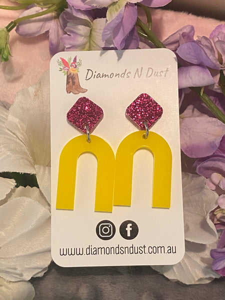 Pink Glitter & Yellow Mini Dangles (3 Styles to choose from)