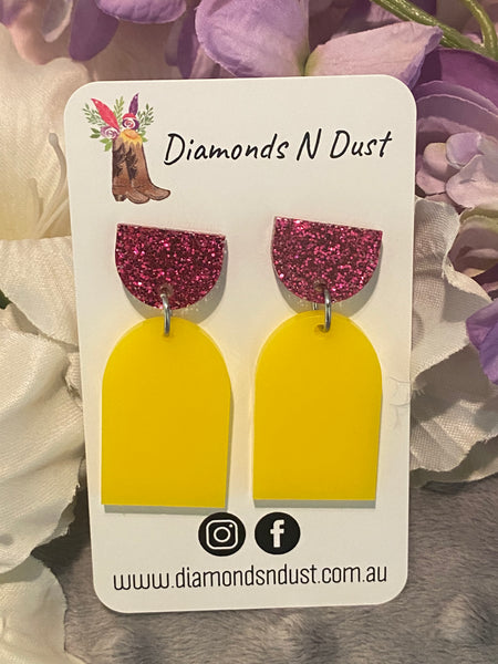 Pink Glitter & Yellow Mini Dangles (3 Styles to choose from)
