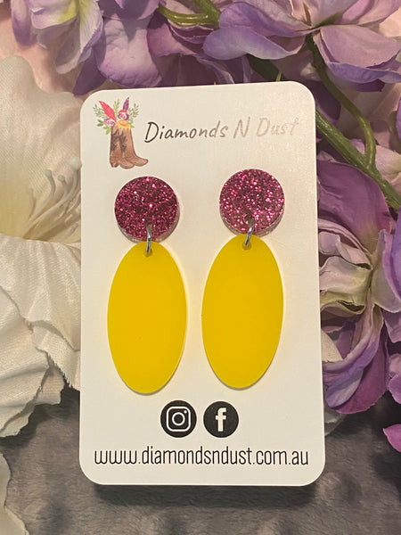 Pink Glitter & Yellow Mini Dangles (3 Styles to choose from)