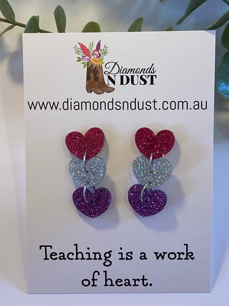 Teacher Gift - Trio Love Dangle Earrings