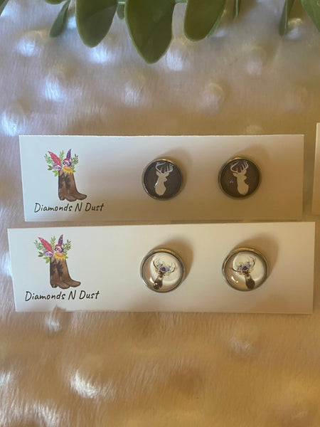 *NEW* 12mm Deer glass Studs (4 style options)