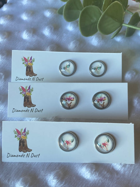 *NEW* 12mm cow skull Glass Studs