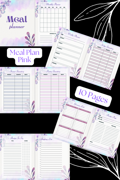 Purple Floral Meal Planner Digital Download *Digital Product ONLY* (10 pages) + BONUS Recipes