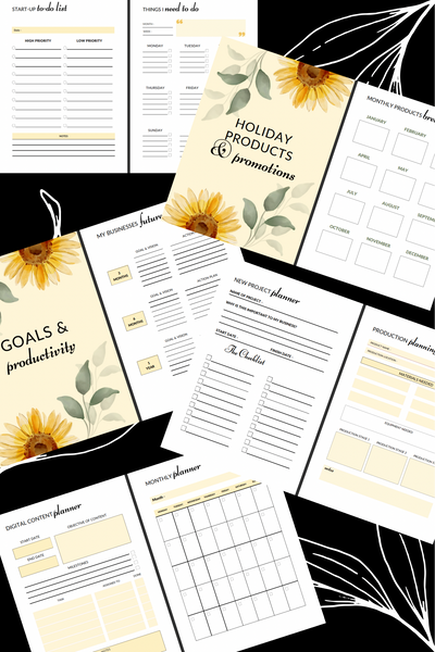 Sunflower Ultimate Digital Business Planner (80+ pages) + BONUS 2025 content planner *Digital Product ONLY*