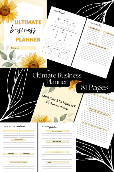 Sunflower Ultimate Digital Business Planner (80+ pages) + BONUS 2025 content planner *Digital Product ONLY*
