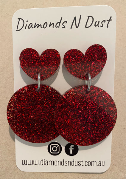 Red Glitter Heart Dangle Earrings