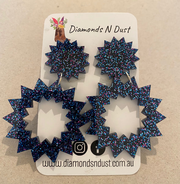 Firework Dangle Earrings Multi Blue & Pink