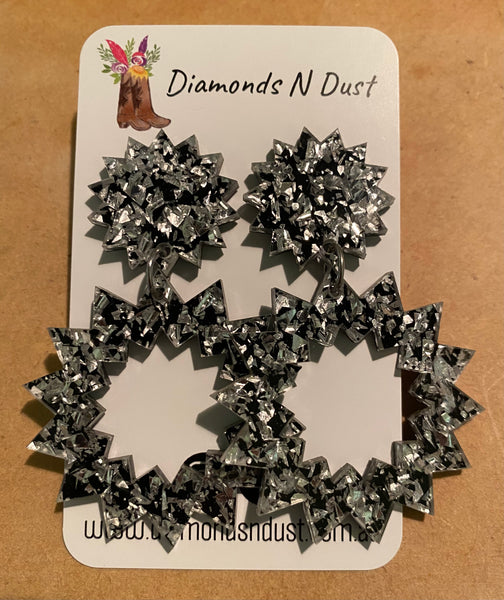 Firework Dangle Earrings Silver Shatter