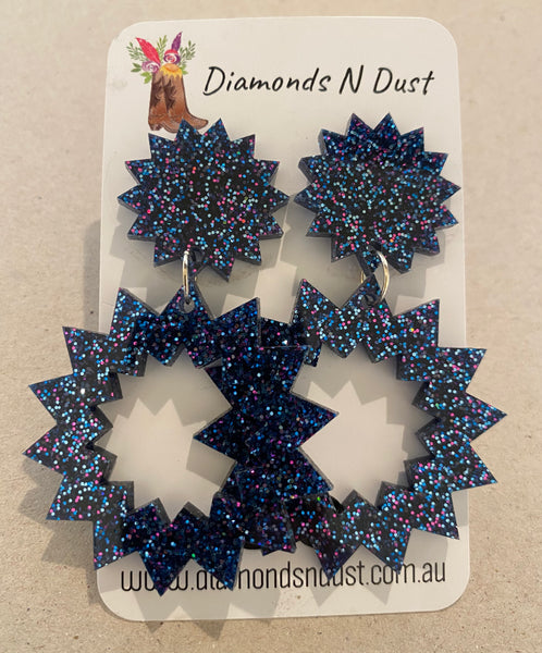 Firework Dangle Earrings Multi Blue & Pink