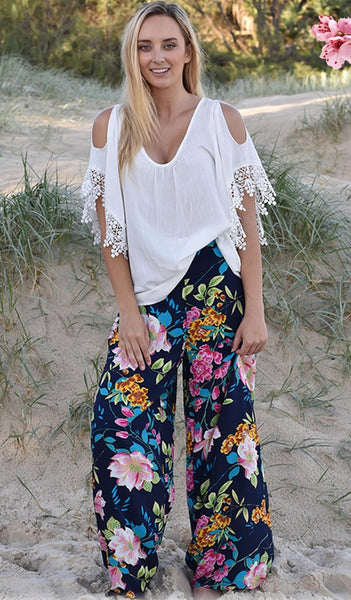 Navy Floral Pants