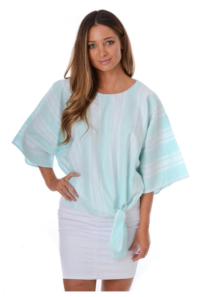 Mint Stripe Tie Top (size 14)